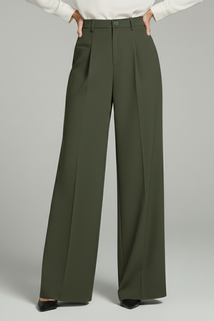 Reva | High-Waist Pleated Wide-Leg Tailored Trousers