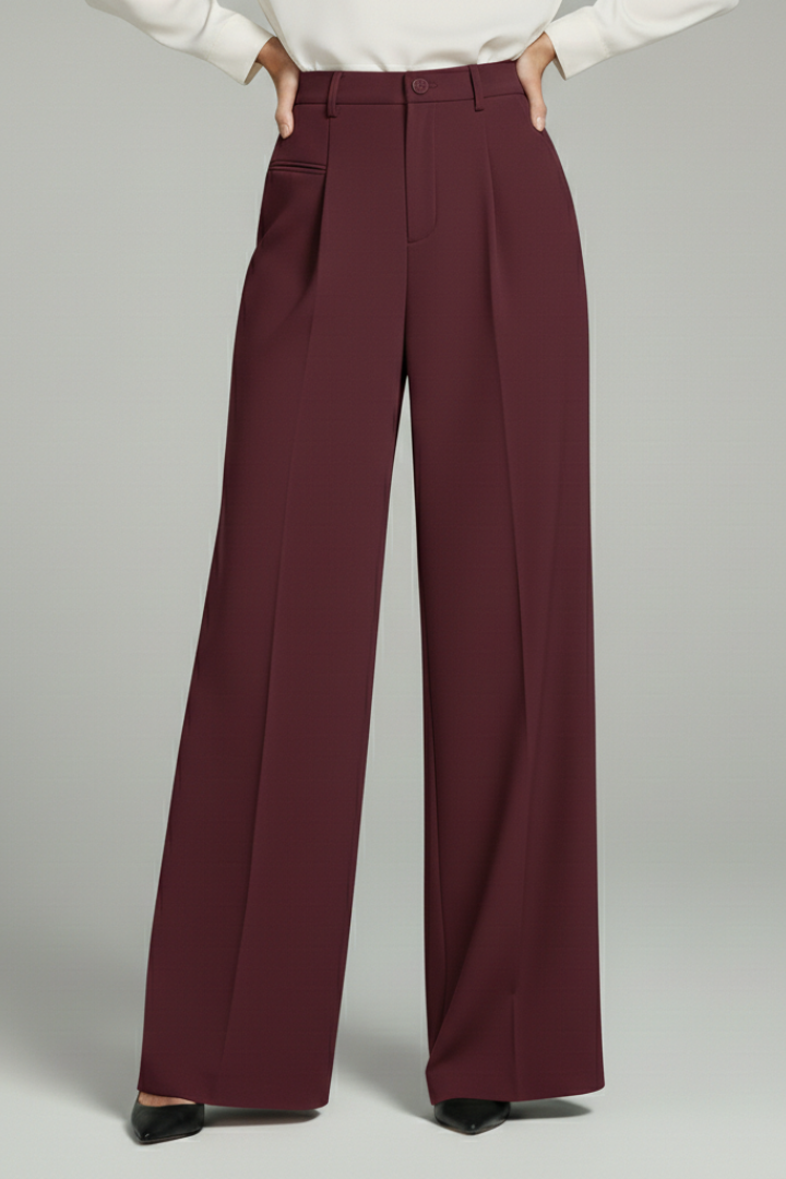 Reva | High-Waist Pleated Wide-Leg Tailored Trousers