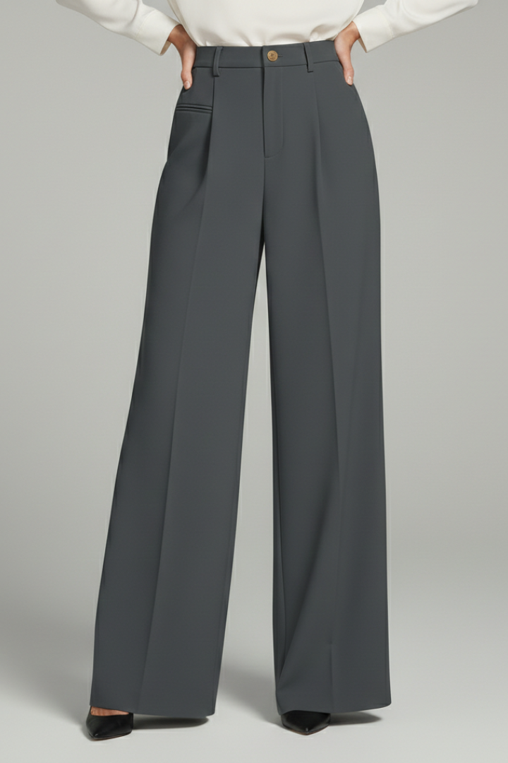 Reva | High-Waist Pleated Wide-Leg Tailored Trousers