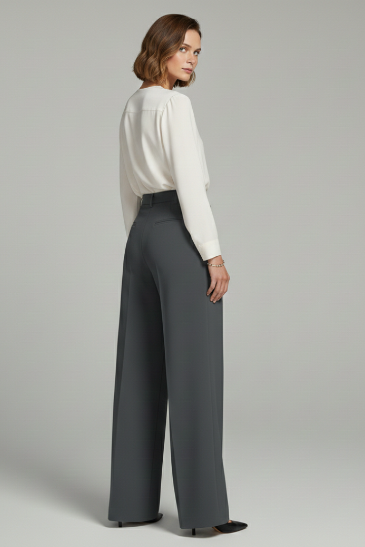 Reva | High-Waist Pleated Wide-Leg Tailored Trousers