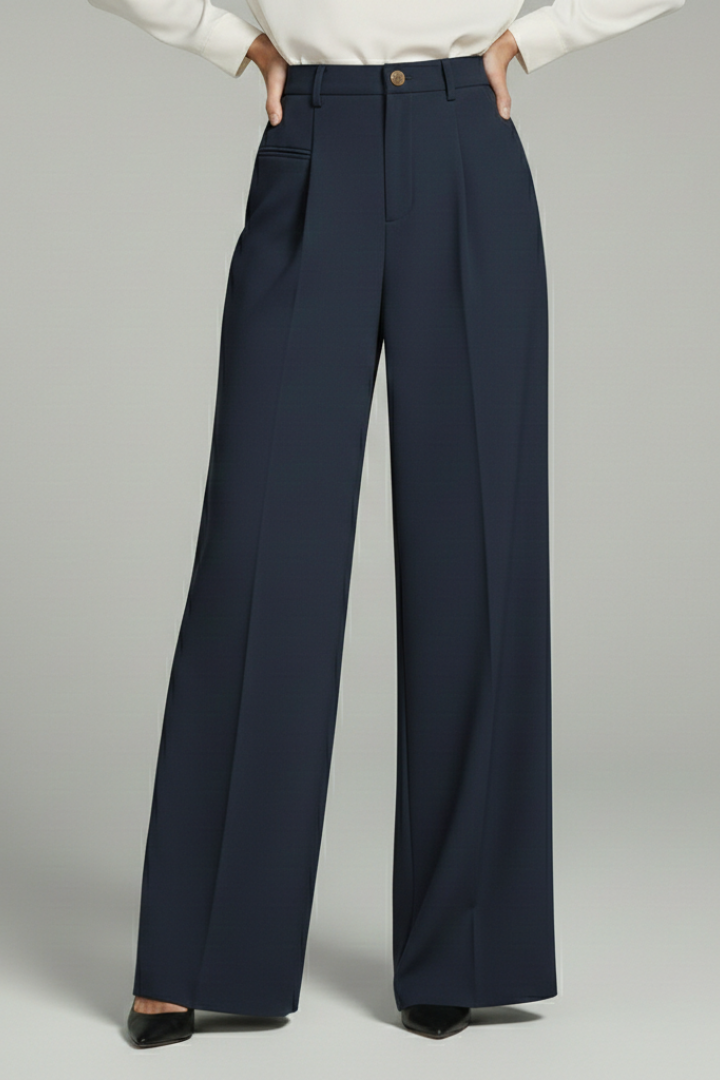 Reva | High-Waist Pleated Wide-Leg Tailored Trousers