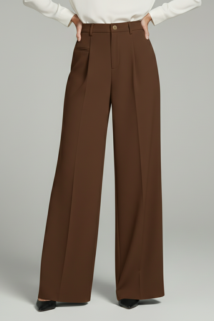 Reva | High-Waist Pleated Wide-Leg Tailored Trousers