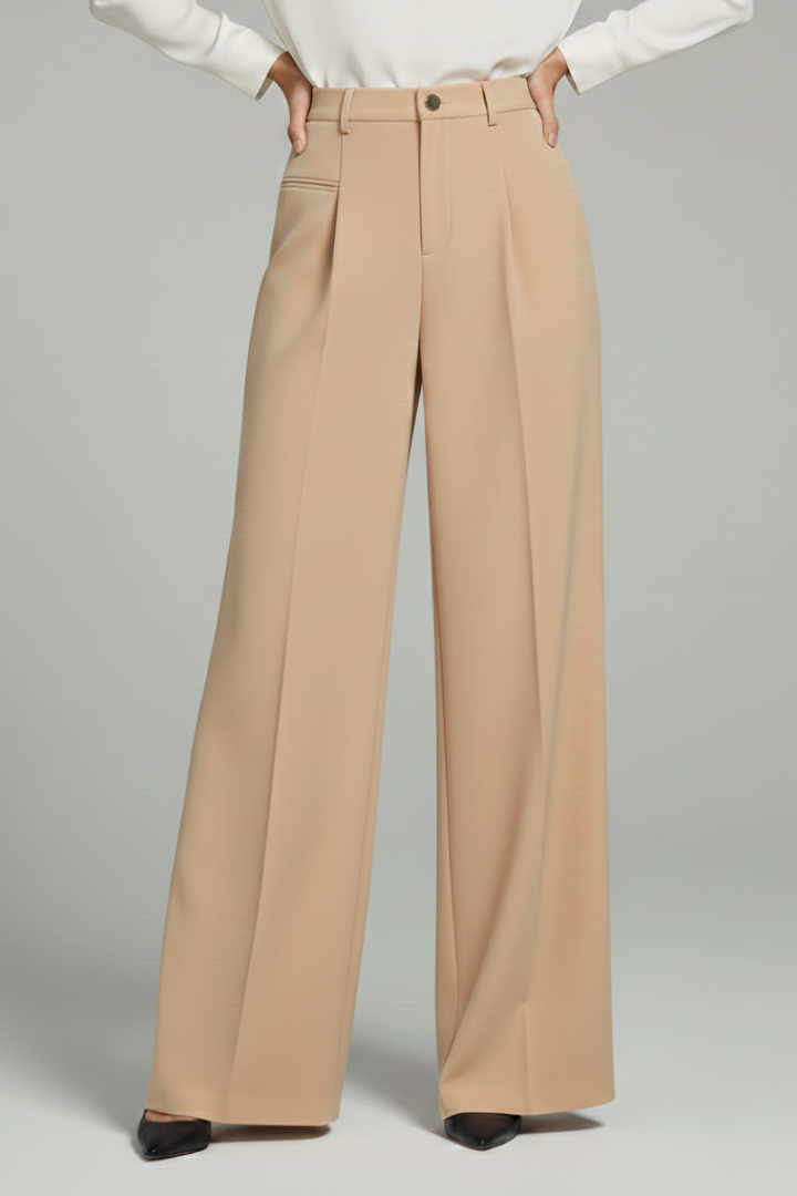 Reva | High-Waist Pleated Wide-Leg Tailored Trousers