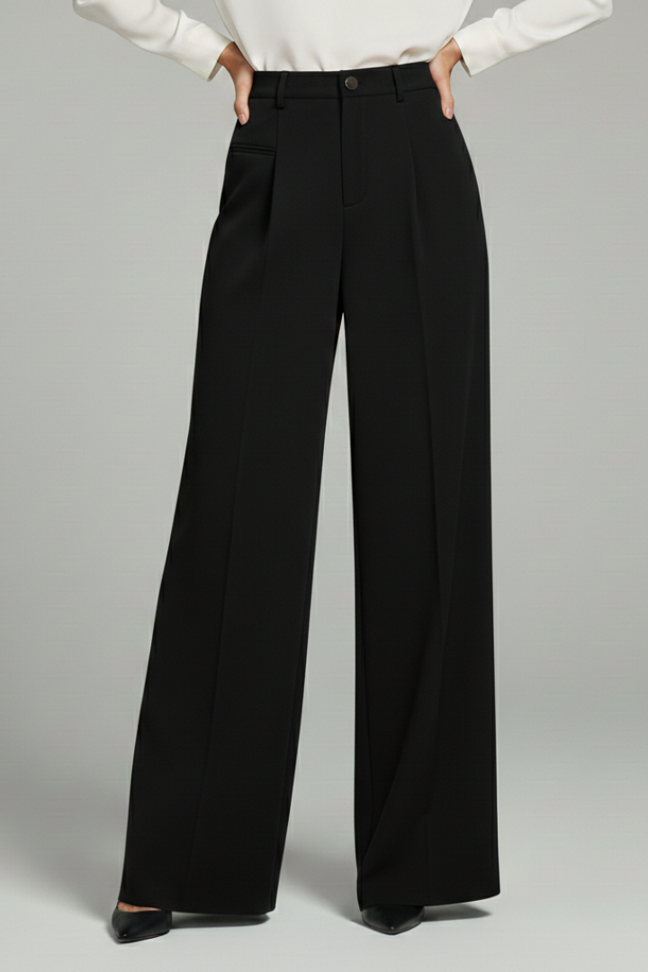 Reva | High-Waist Pleated Wide-Leg Tailored Trousers