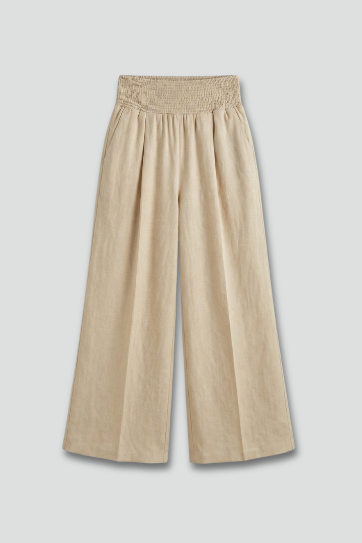Sena | Smocked High-Waist Wide-Leg Linen Trousers