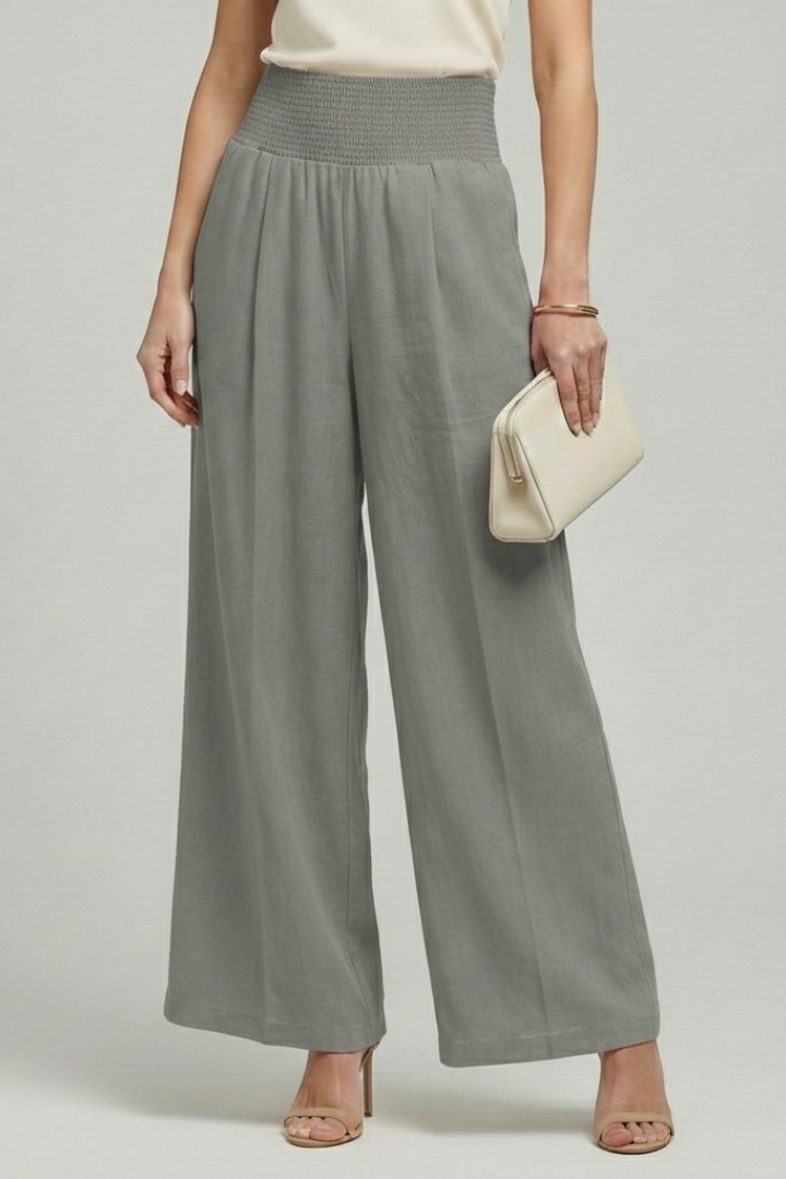 Sena | Smocked High-Waist Wide-Leg Linen Trousers