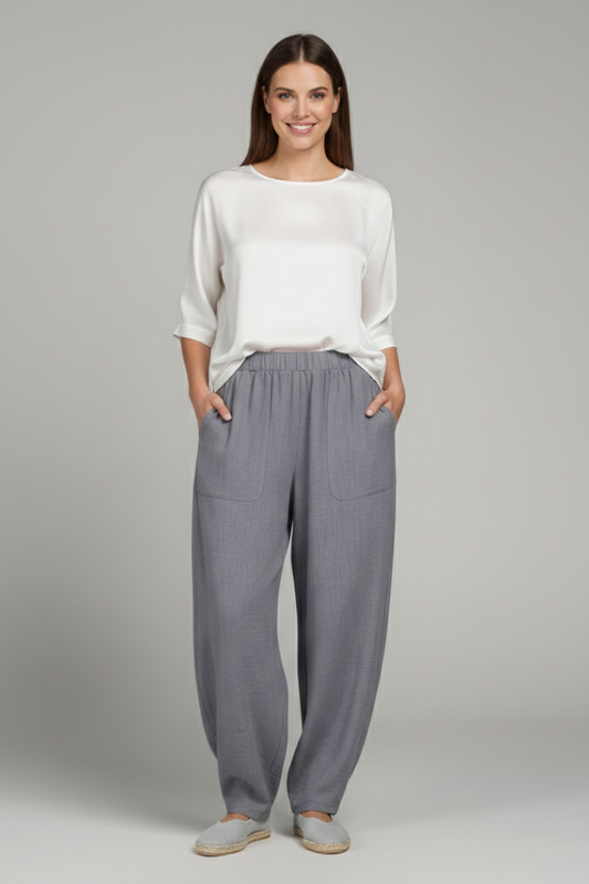 Hana | Elasticated Waist Relaxed Tapered Trousers