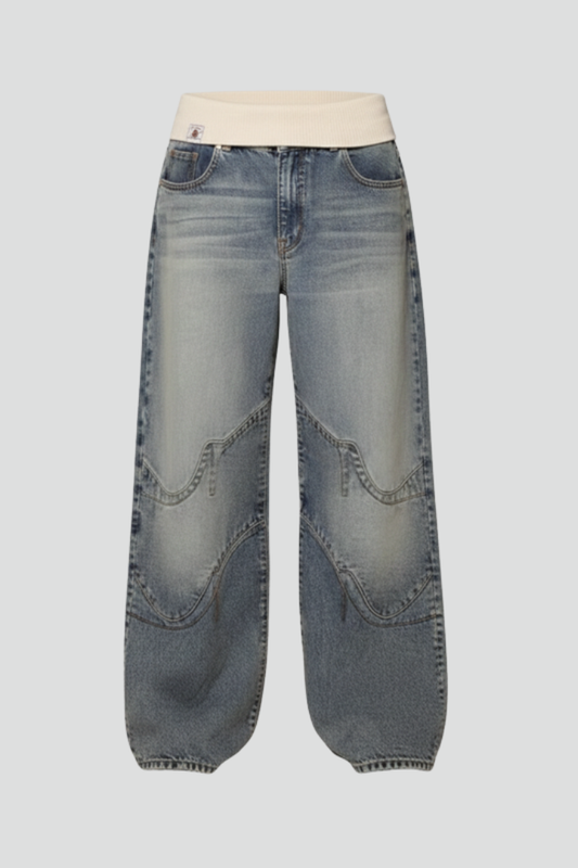 Zola | Contrast Waistband Barrel Leg Jeans