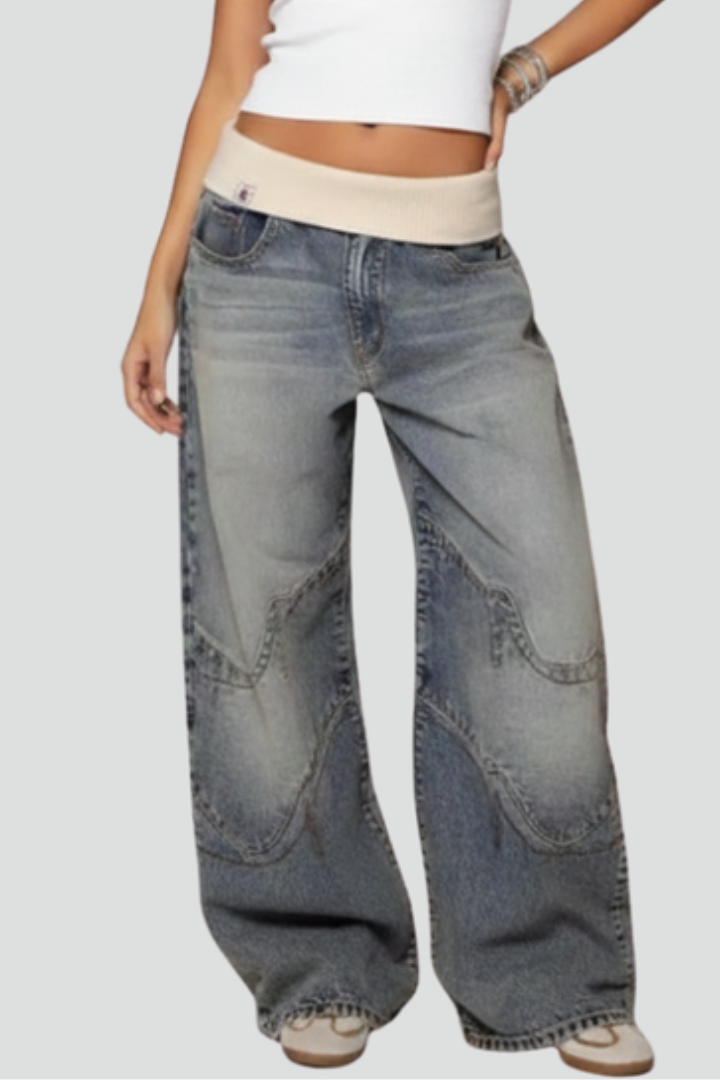 Zola | Contrast Waistband Barrel Leg Jeans