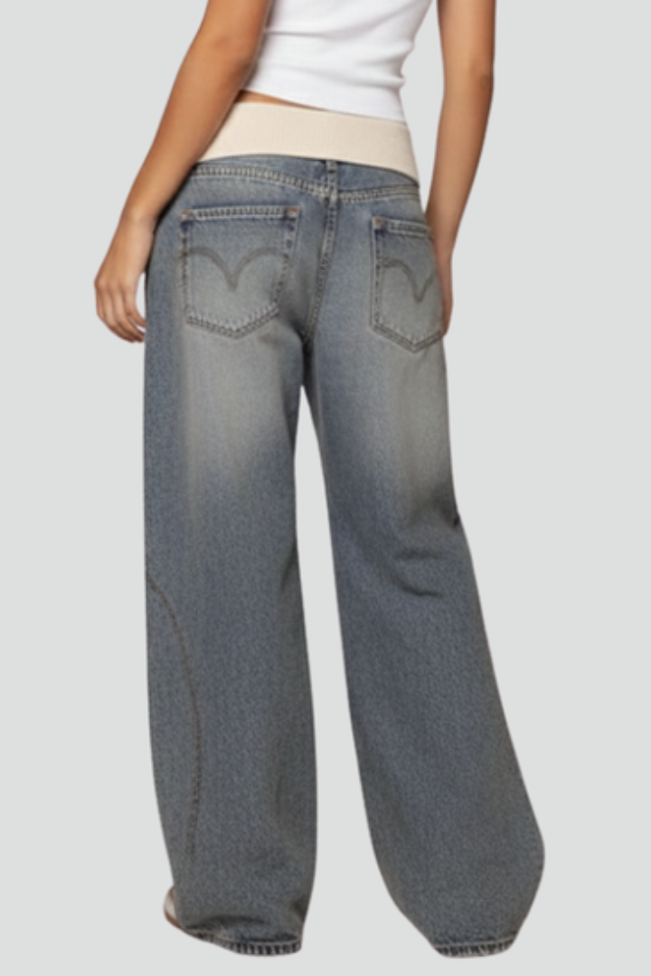 Zola | Contrast Waistband Barrel Leg Jeans