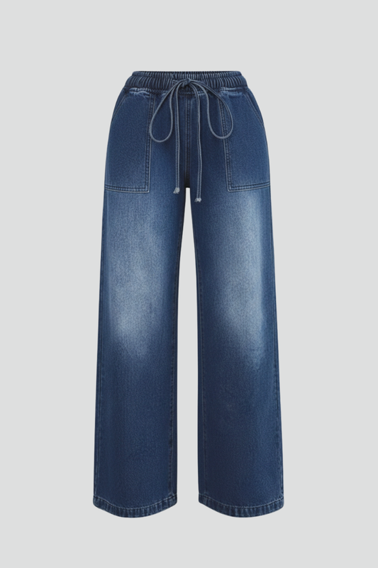 Lena | Drawstring Waist Wide Leg Denim Trousers
