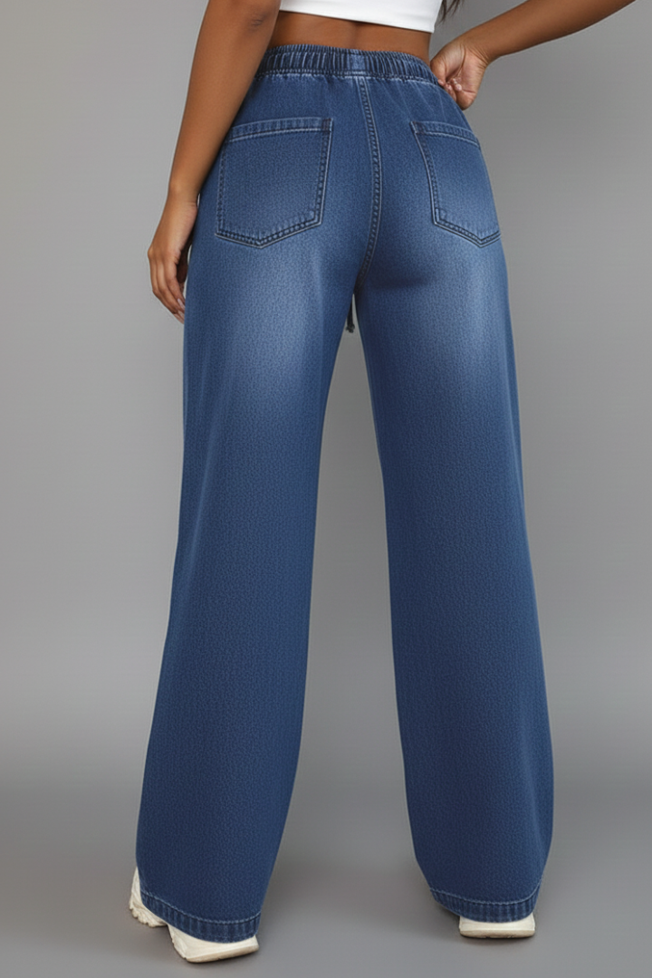 Lena | Drawstring Waist Wide Leg Denim Trousers