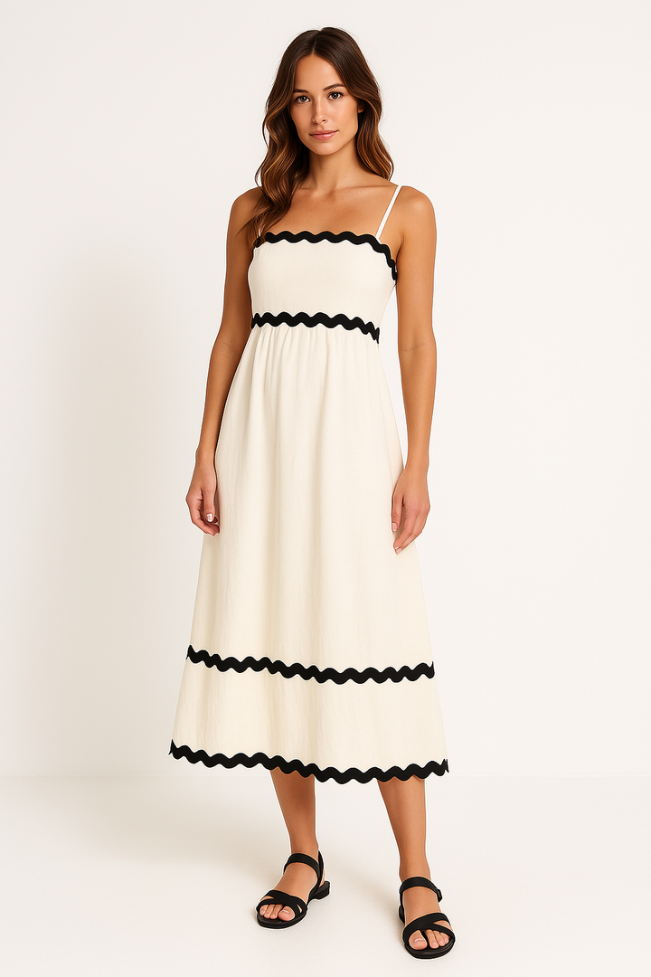 Camille | Contrast Trim Strappy Midi Dress