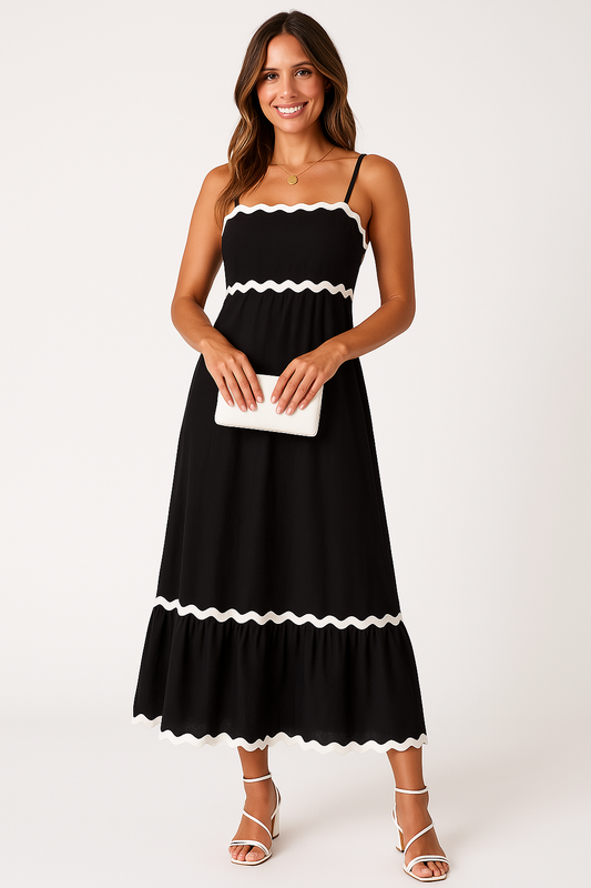 Vivienne | Women's Scalloped Trim Midi Dress for Effortless Elegance