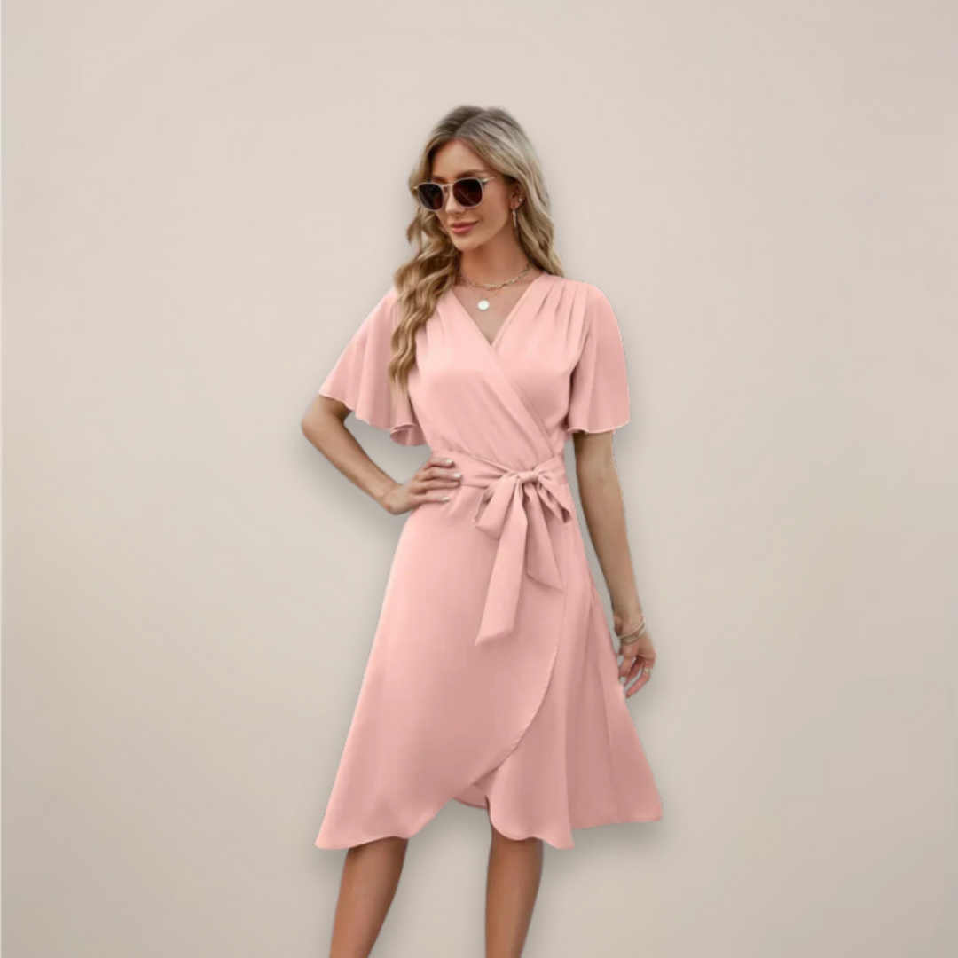 Aurore | Flutter Sleeve Wrap Midi Dress