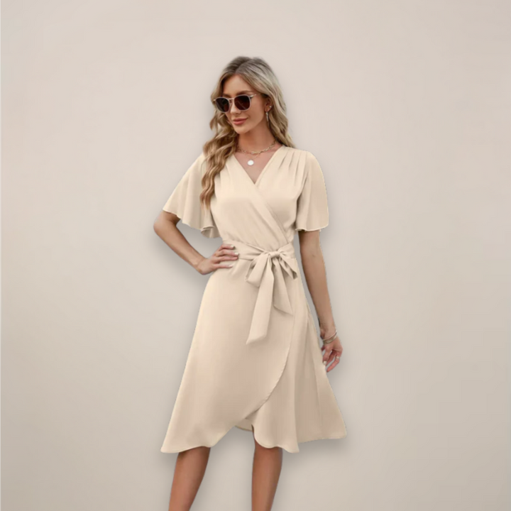 Aurore | Flutter Sleeve Wrap Midi Dress