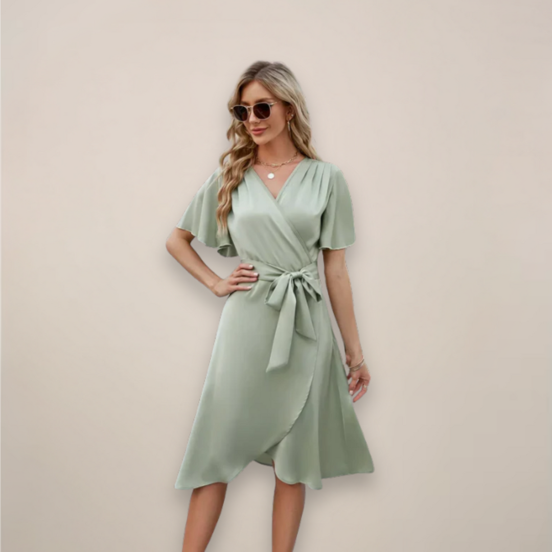 Aurore | Flutter Sleeve Wrap Midi Dress