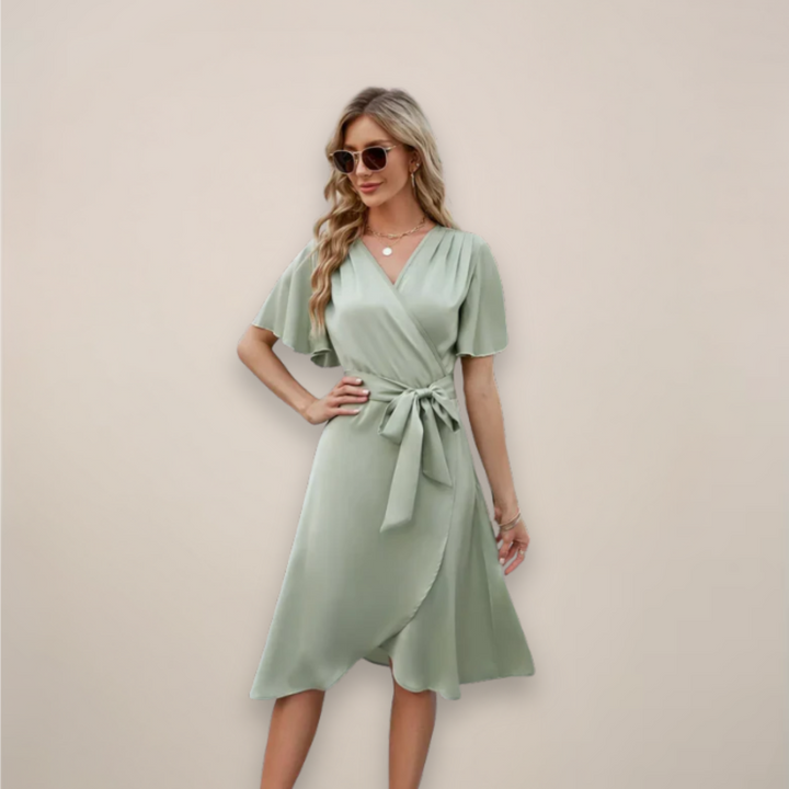 Aurore | Flutter Sleeve Wrap Midi Dress