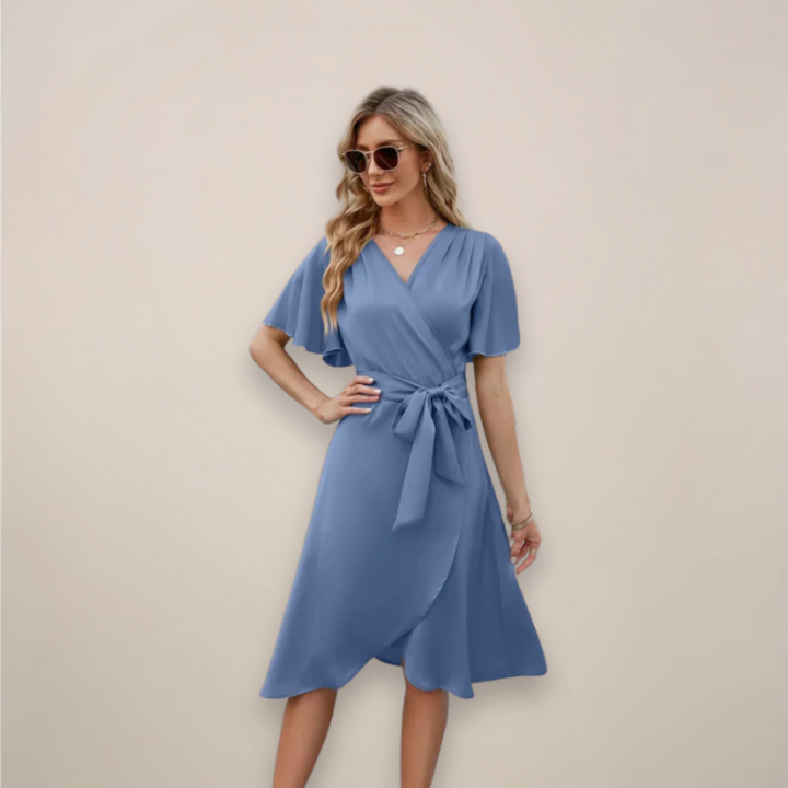 Aurore | Flutter Sleeve Wrap Midi Dress