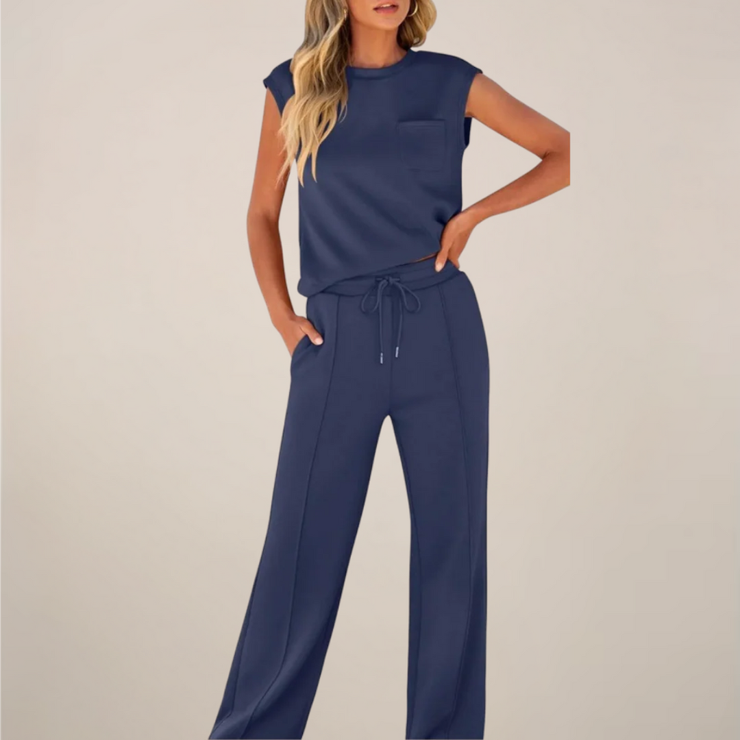 Zoé | Sleeveless Mock-Neck Top & Drawstring Wide-Leg Trousers Set