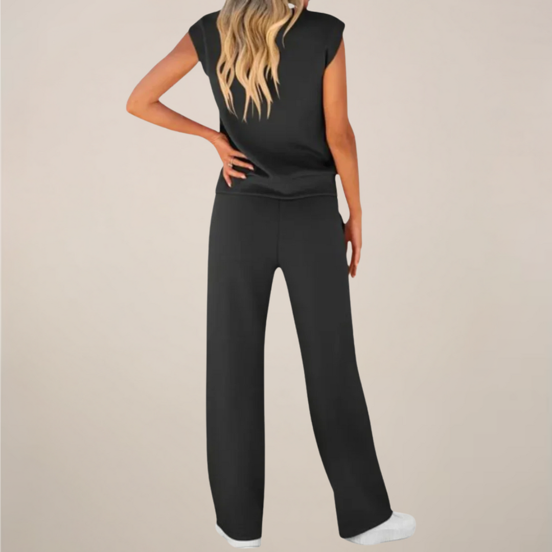 Zoé | Sleeveless Mock-Neck Top & Drawstring Wide-Leg Trousers Set