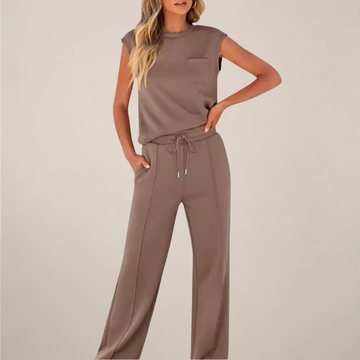 Zoé | Sleeveless Mock-Neck Top & Drawstring Wide-Leg Trousers Set
