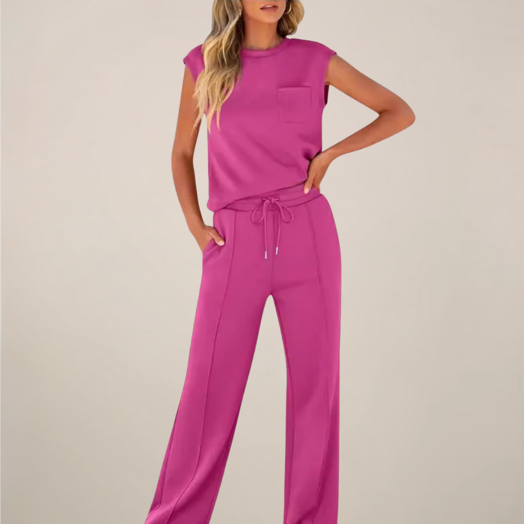 Zoé | Sleeveless Mock-Neck Top & Drawstring Wide-Leg Trousers Set