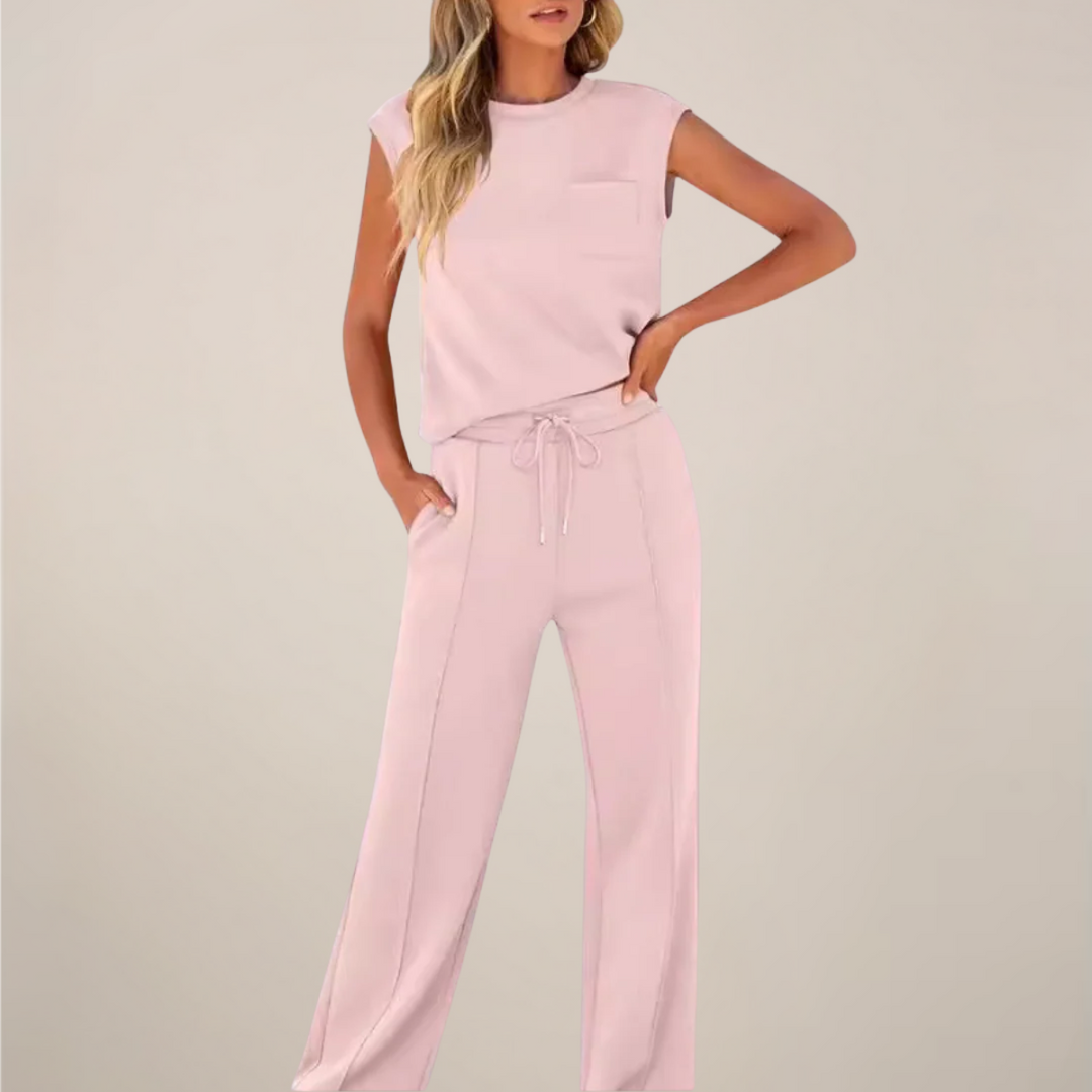 Zoé | Sleeveless Mock-Neck Top & Drawstring Wide-Leg Trousers Set