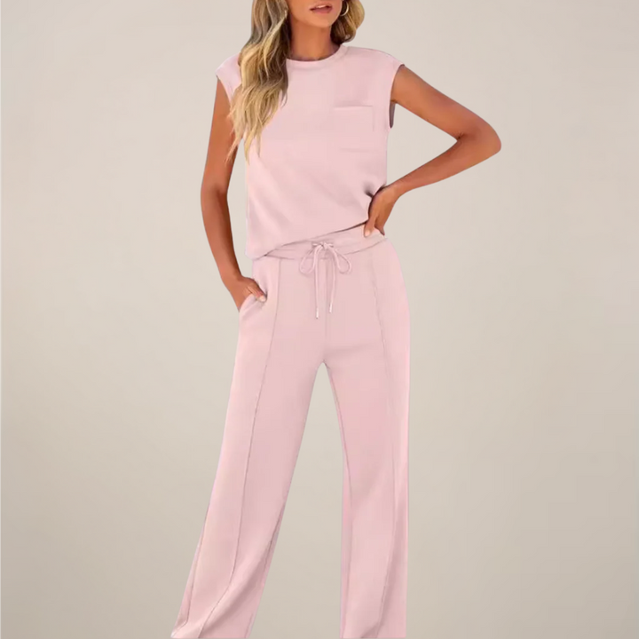 Zoé | Sleeveless Mock-Neck Top & Drawstring Wide-Leg Trousers Set