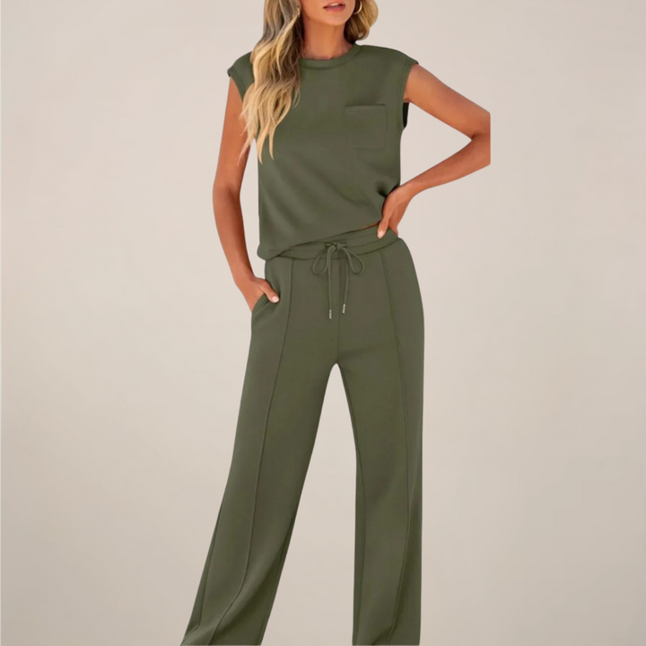 Zoé | Sleeveless Mock-Neck Top & Drawstring Wide-Leg Trousers Set