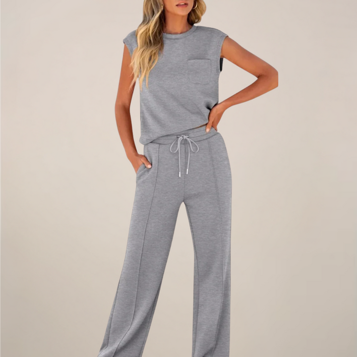 Zoé | Sleeveless Mock-Neck Top & Drawstring Wide-Leg Trousers Set