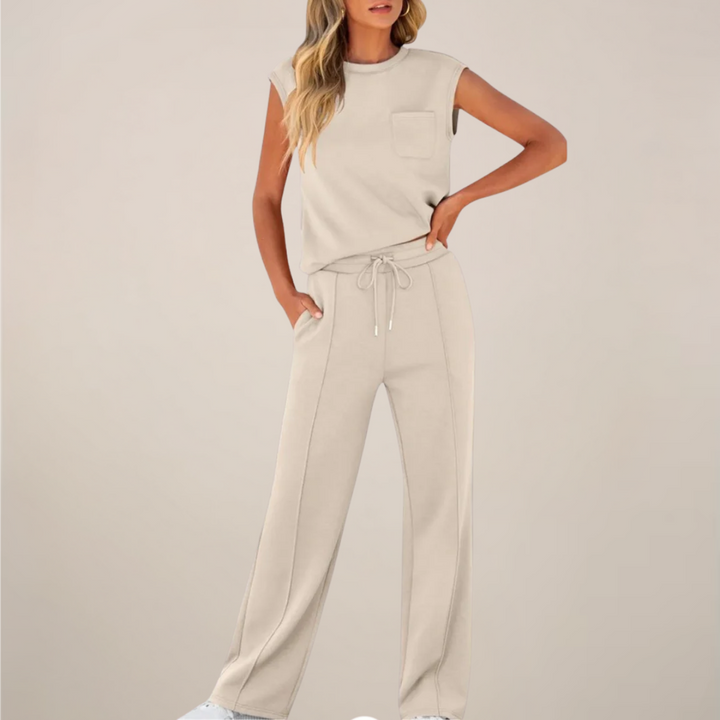 Zoé | Sleeveless Mock-Neck Top & Drawstring Wide-Leg Trousers Set