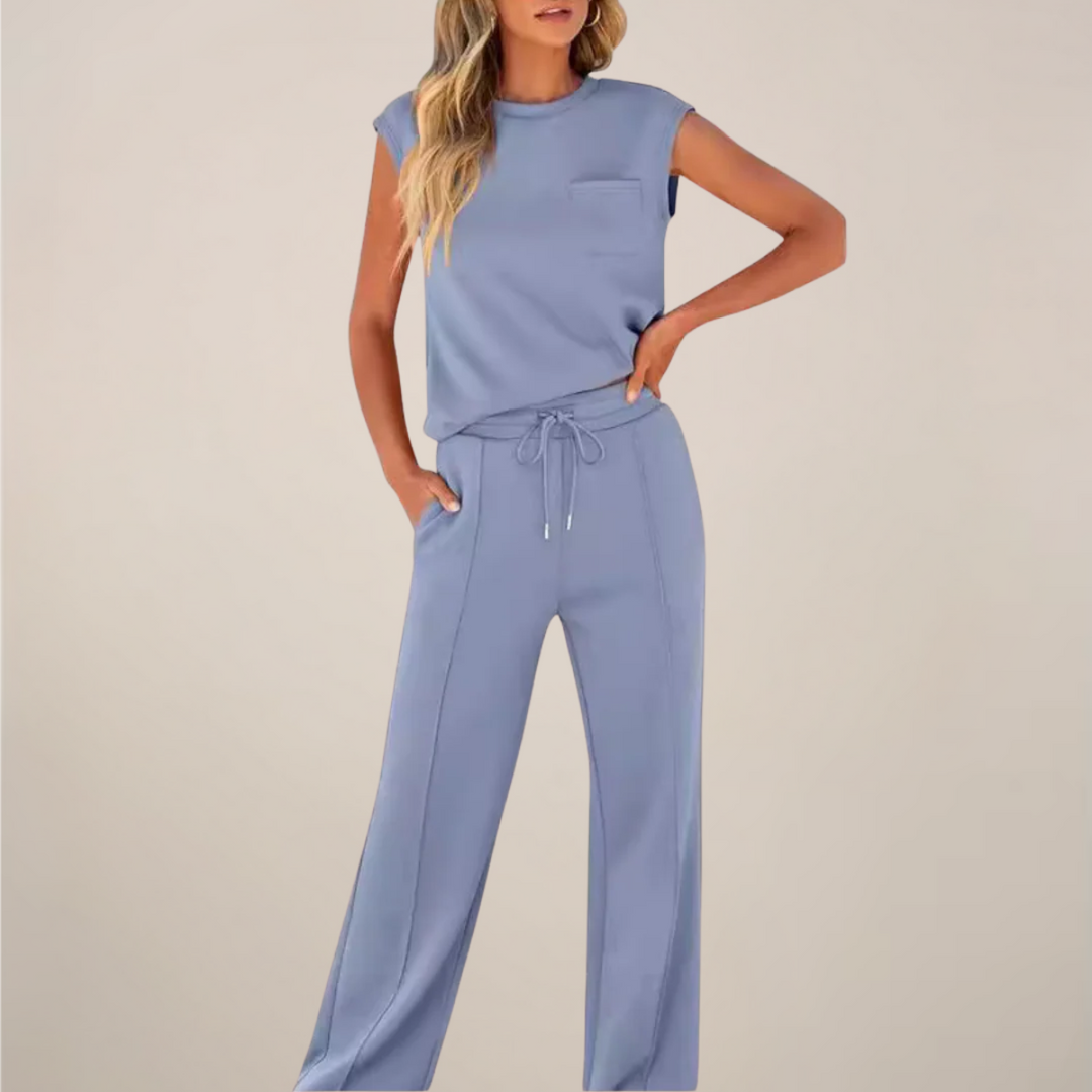 Zoé | Sleeveless Mock-Neck Top & Drawstring Wide-Leg Trousers Set