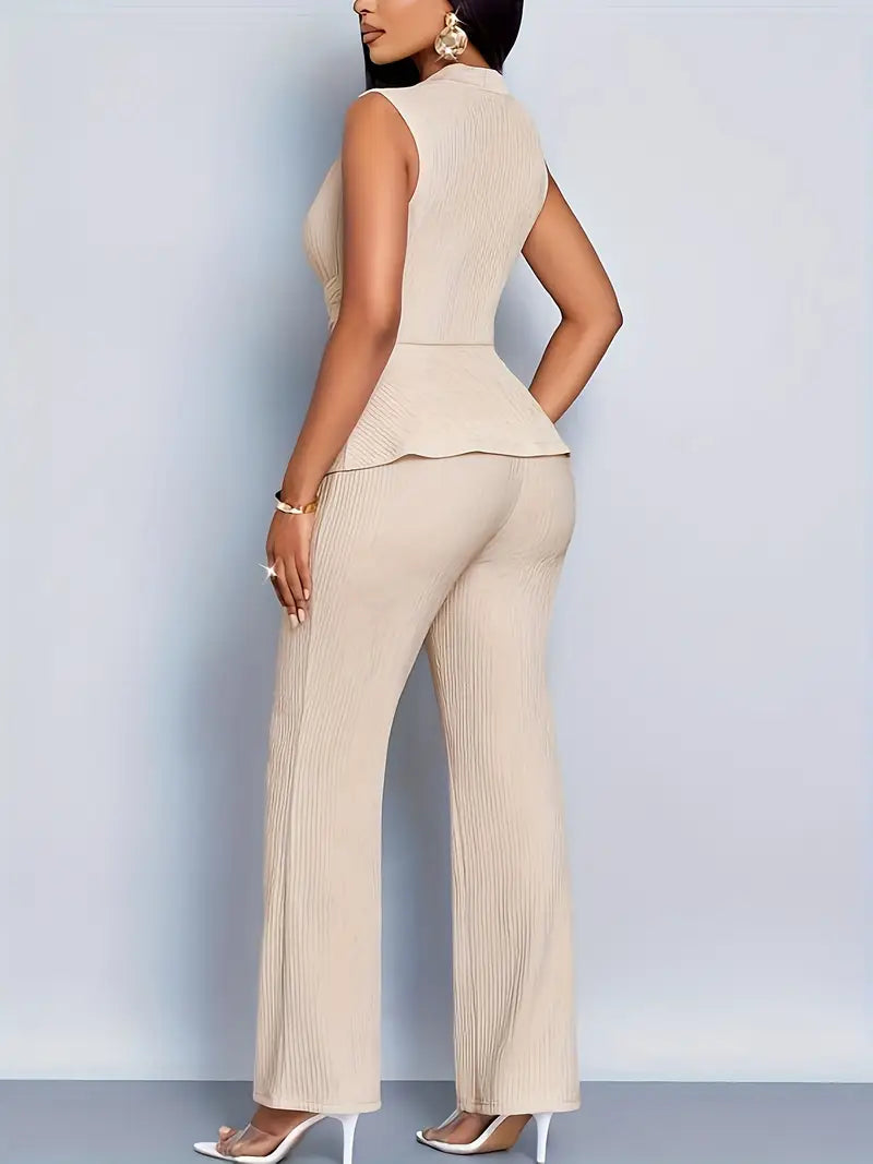 Naomi | V-Neck Ruched Peplum Top & Wide Leg Trouser Co-Ord Set