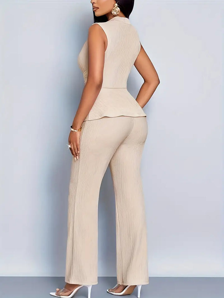 Naomi | V-Neck Ruched Peplum Top & Wide Leg Trouser Co-Ord Set