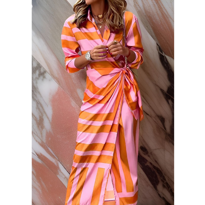 Zara | Bold Stripe Twist-Knot Shirt Midi Dress