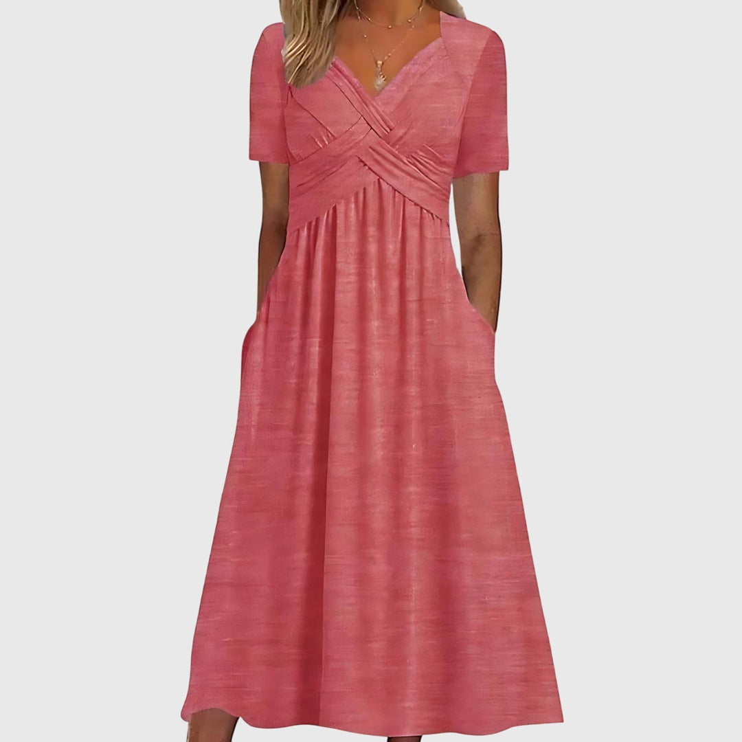 Eloise | V-Neck Wrap Bodice Short Sleeve Midi Dress