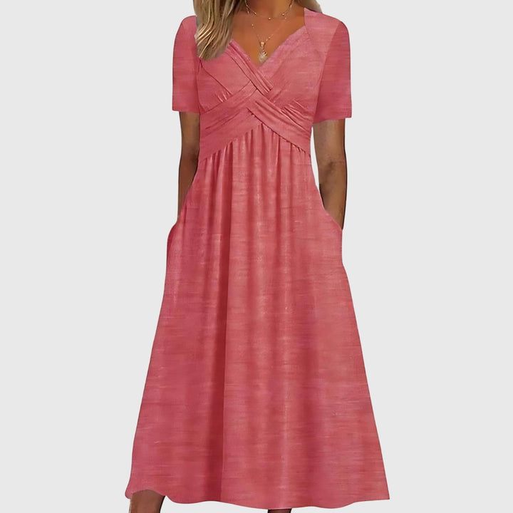 Eloise | V-Neck Wrap Bodice Short Sleeve Midi Dress