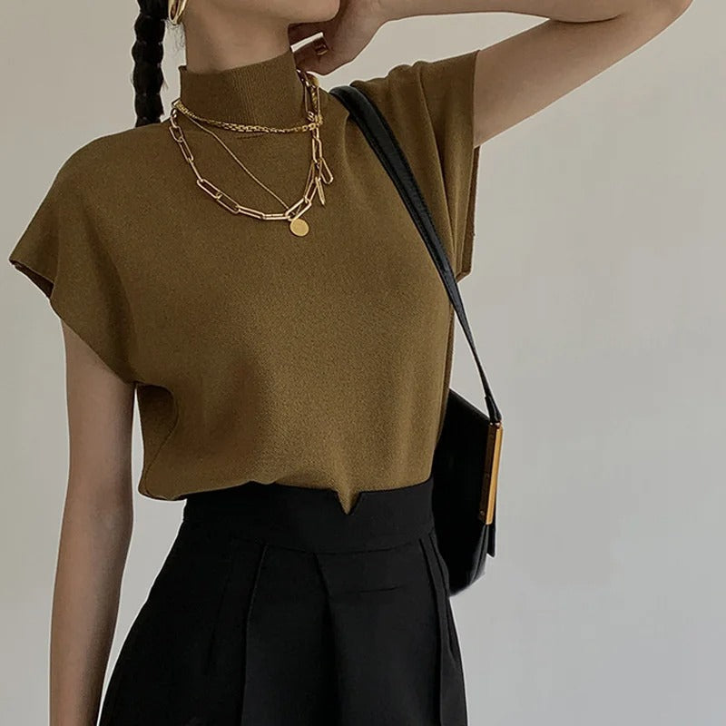 Lena | Mock Neck Sleeveless Knit Vest Top