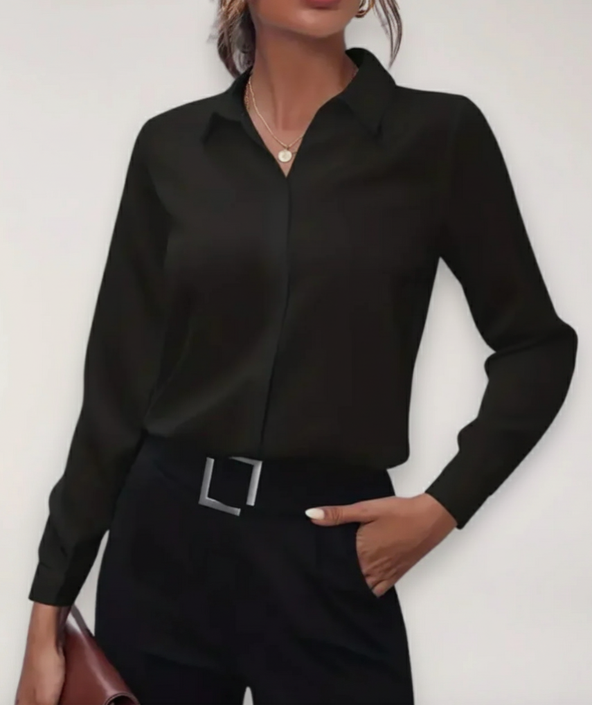 Stella | Classic Collared Long Sleeve Chiffon Blouse