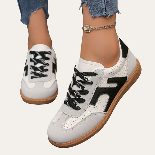 Hana | Contrast Panel Perforated Lace-Up Flatform Sneakers