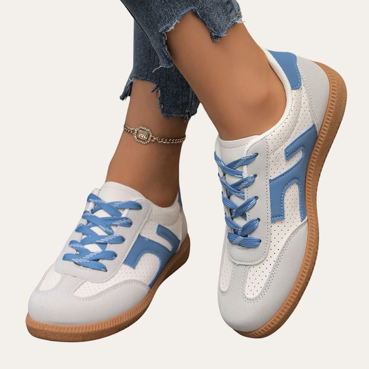 Hana | Contrast Panel Perforated Lace-Up Flatform Sneakers