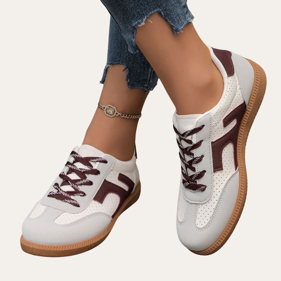 Hana | Contrast Panel Perforated Lace-Up Flatform Sneakers