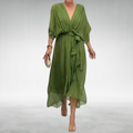 Ysaline | Women's Kimono Sleeve Belted Midi Wrap Dress