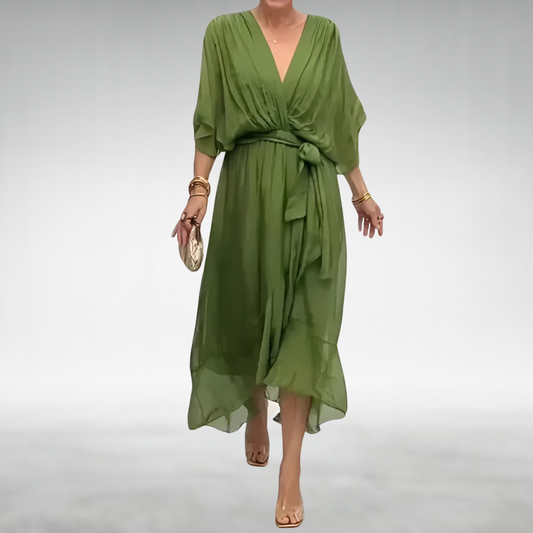 Ysaline | Women's Kimono Sleeve Belted Midi Wrap Dress