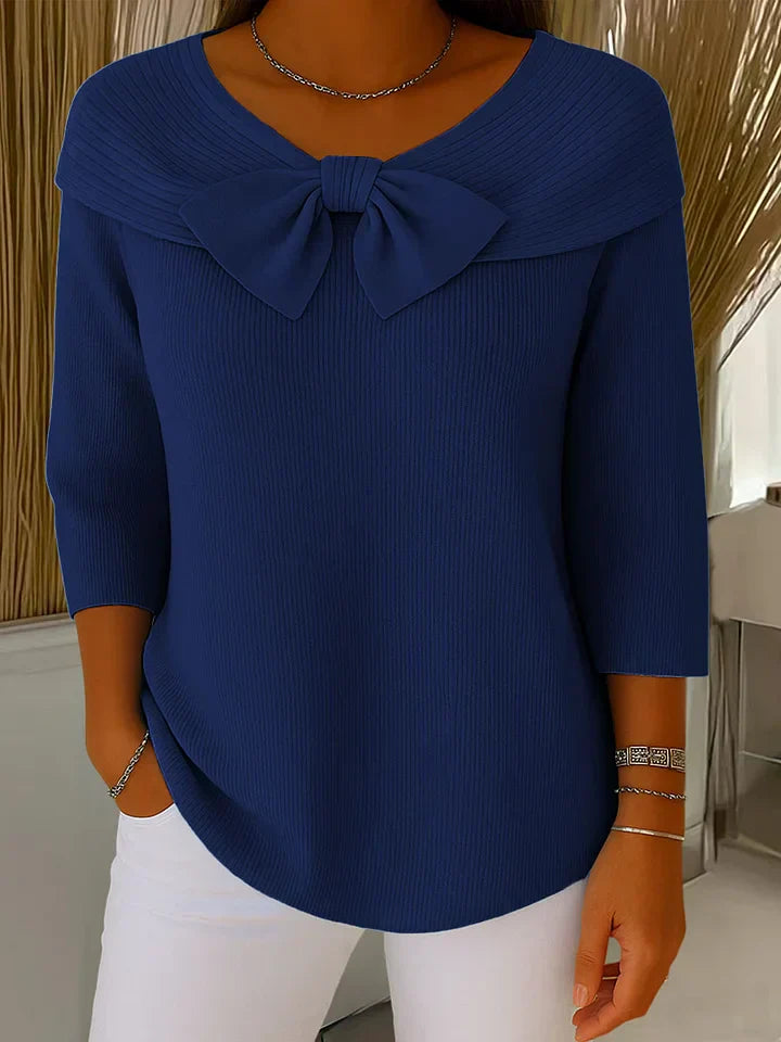 Ellie | Bow Detail Round Neck Three-Quarter Sleeve Top