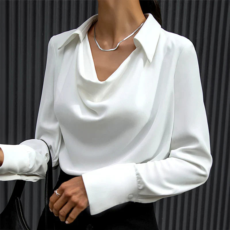 Rachel | Satin Cowl Neck Long Sleeve Blouse