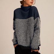 Wilma | Roll Neck Herringbone Colour Block Jumper