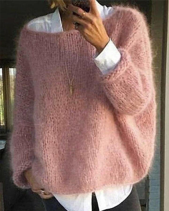 Lily | Crew Neck Batwing Sleeve Fluffy Mohair-Feel Knit Sweater
