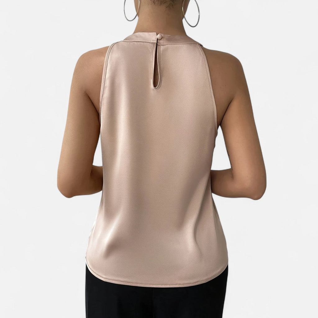Hallie | Halter Neck Pleated Draped Sleeveless Satin Top